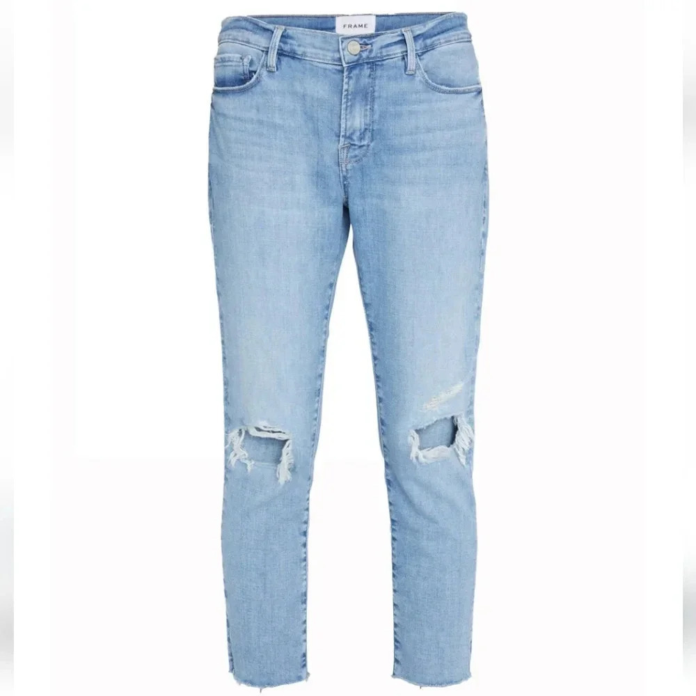 Frame Le Garçon Crop Boyfriend Straight Leg Jeans in Cebu Rips 29